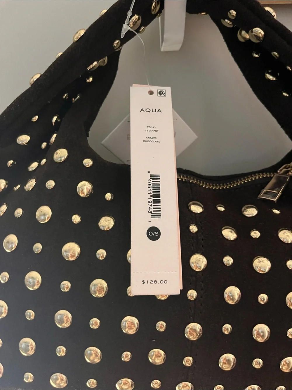 Aqua Black Studded Leather Hobo Bag - Genuine Leather